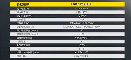 威廉希尔中文官网LGK125PLUS等离子切割机参数