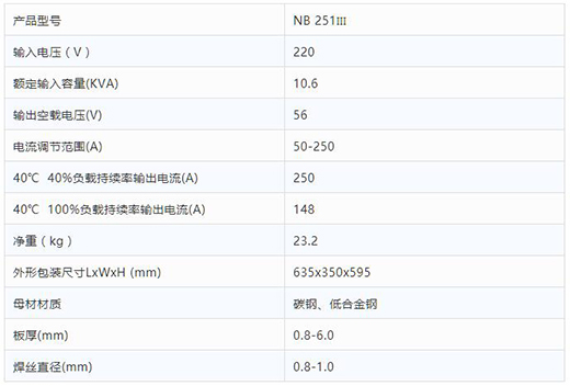 威廉希尔中文官网NB 251III焊机技术参数